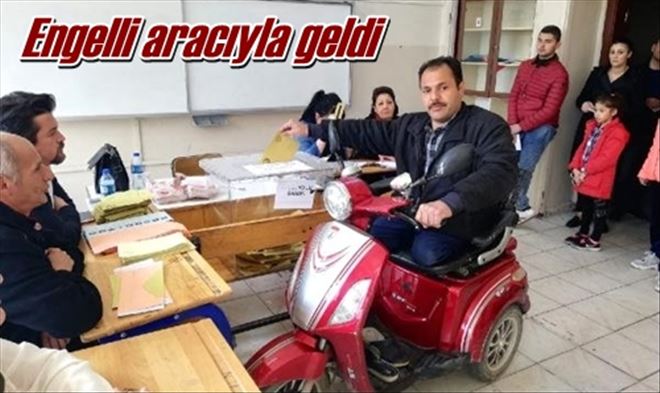 Engelli aracıyla geldi