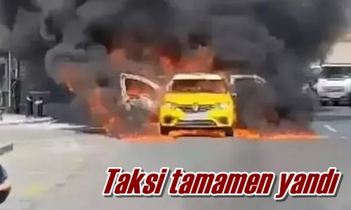 Taksi tamamen yandı